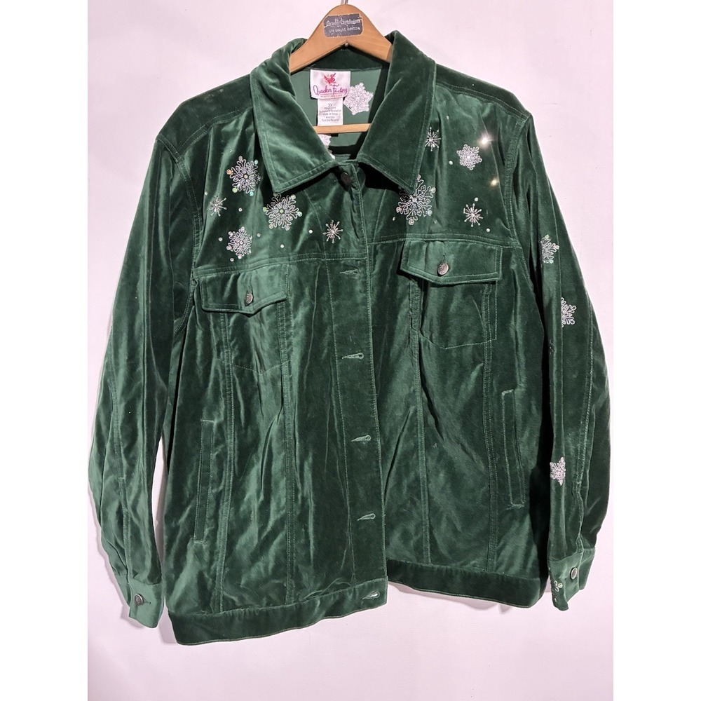 VTG Quacker Factory Green Velvet Capture The Magic Jacket Womens 3X Christmas